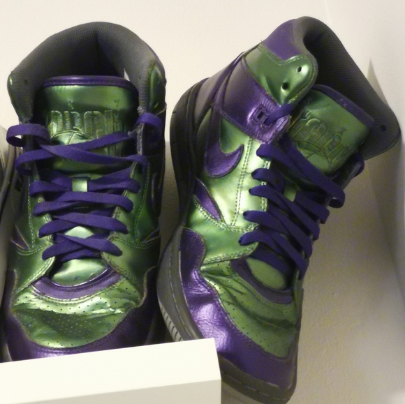 💎Custom Painted Nike Dunk High Top Sneakers Green Purple Size 9.5 EUC - Picture 7 of 7